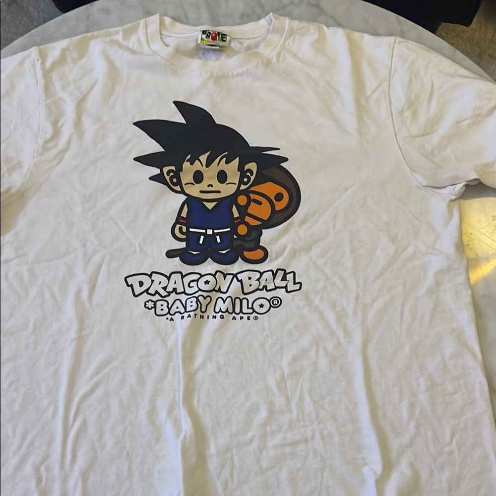 Bape White Short Sleeve Tee with Cartoon Graphic